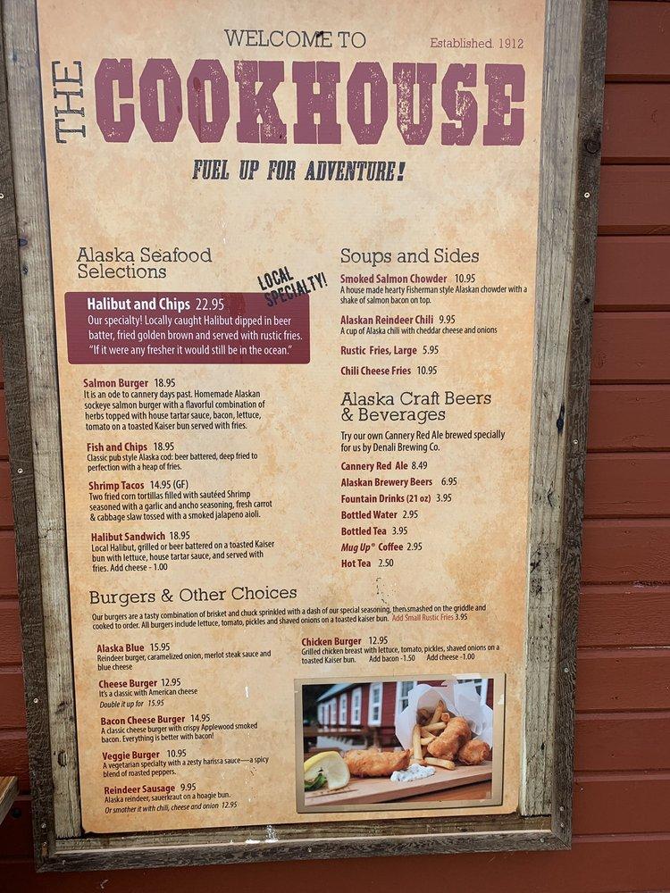 Menu at The Cookhouse pub & bar, Hoonah, 108 Cannery Rd