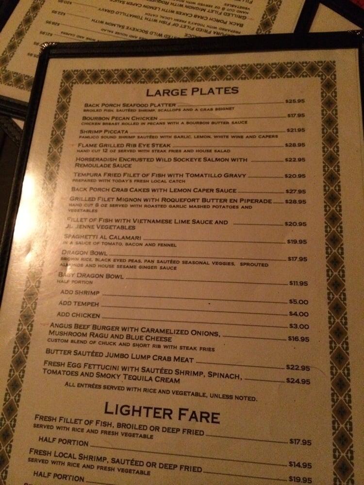 Menu at Back Porch Restaurant, Ocracoke