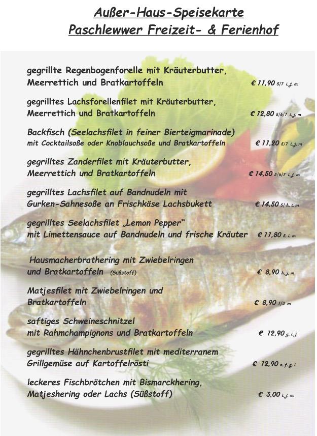 Speisekarte von Forellenhof „Paschlewwer Freizeit & Ferienhof
