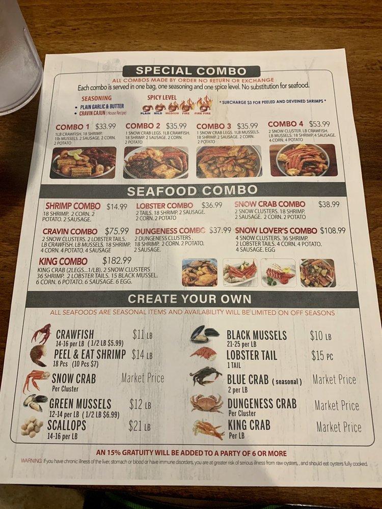 Menu at Cravin cajun seafood restaurant, Lakeland