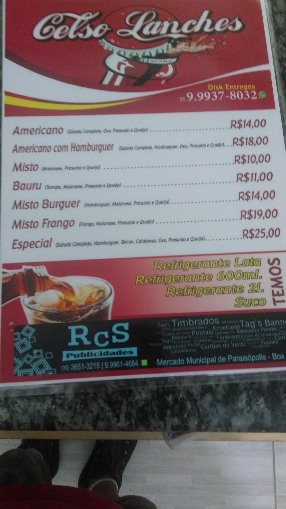 Celso Lanches cardápio