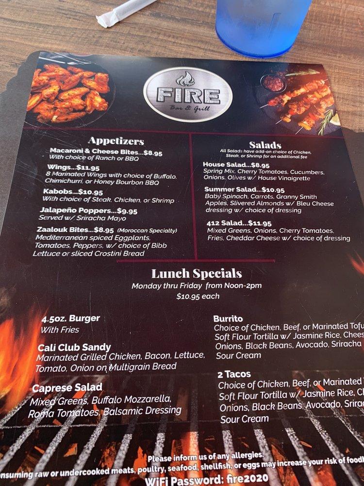 Menu at Fire Bar & Grill, Pittsburgh