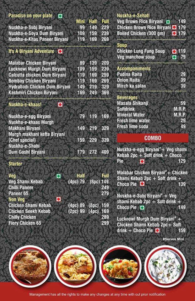 Menu at Nuskha e Biryani, Ghaziabad