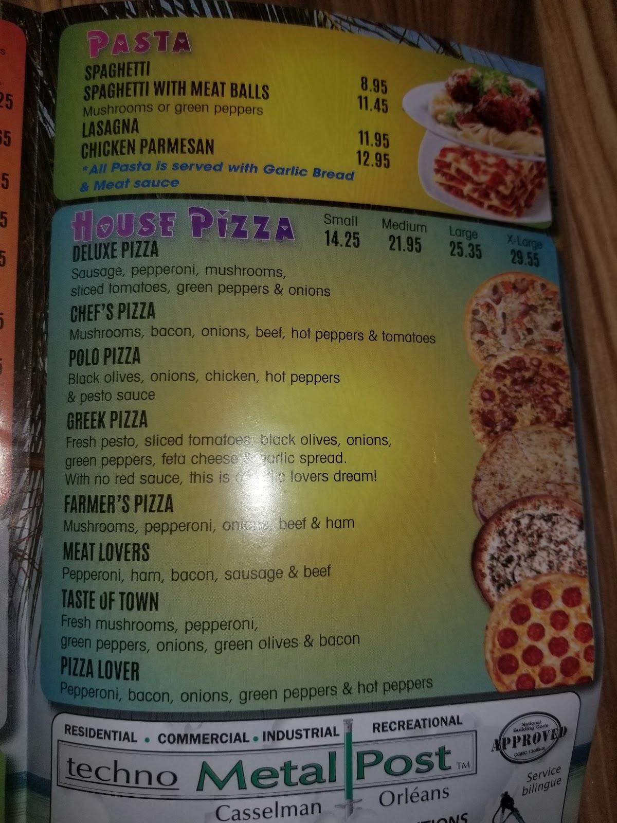 Carta del restaurante Waikato Pizza, Crysler