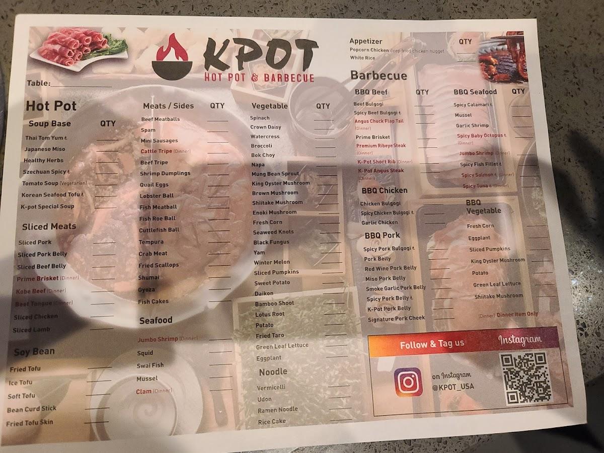 Menu at KPOT Korean BBQ & Hot Pot, East Brunswick, 300 NJ18