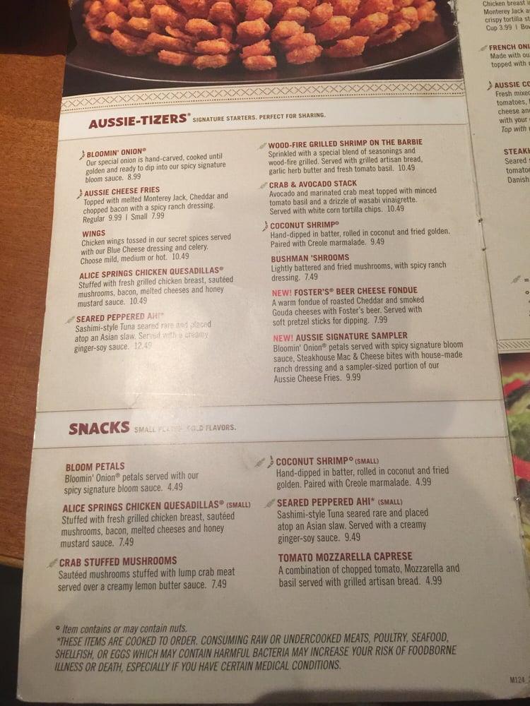 Menu at Outback Steakhouse, Livonia, Middlebelt Rd