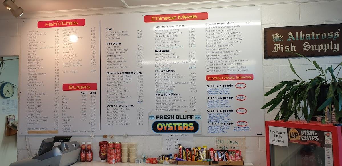 Menu at Albatross Fish Supply fast food, Invercargill