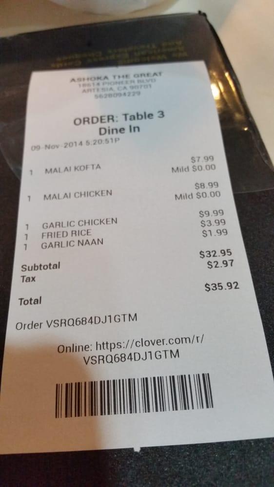 Menu at Ashoka The Great Cuisine Of India restaurant, Artesia