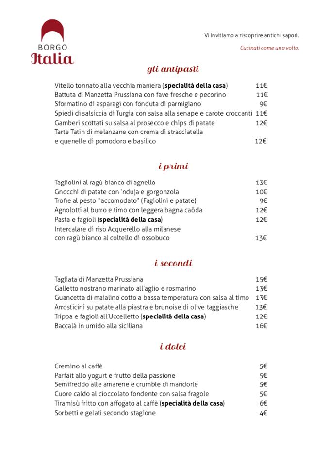 Menu di Trattoria Il Borgo 
