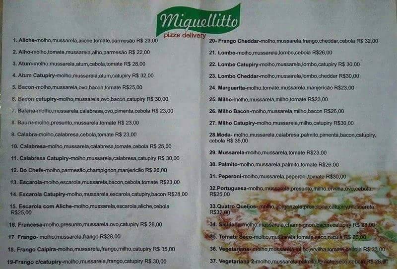 Miguellitto Pizza Delivery cardápio