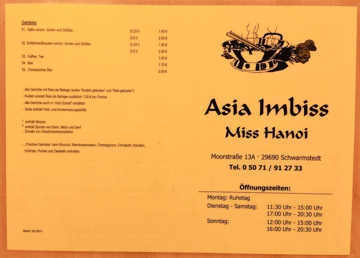 Speisekarte Von Miss Hanoi Restaurant Schwarmstedt