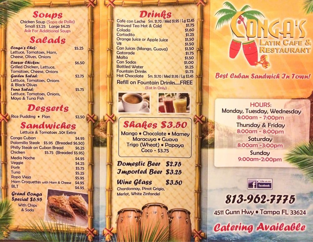 Menu at Conga's Latin Cafe., Tampa, Gunn Hwy