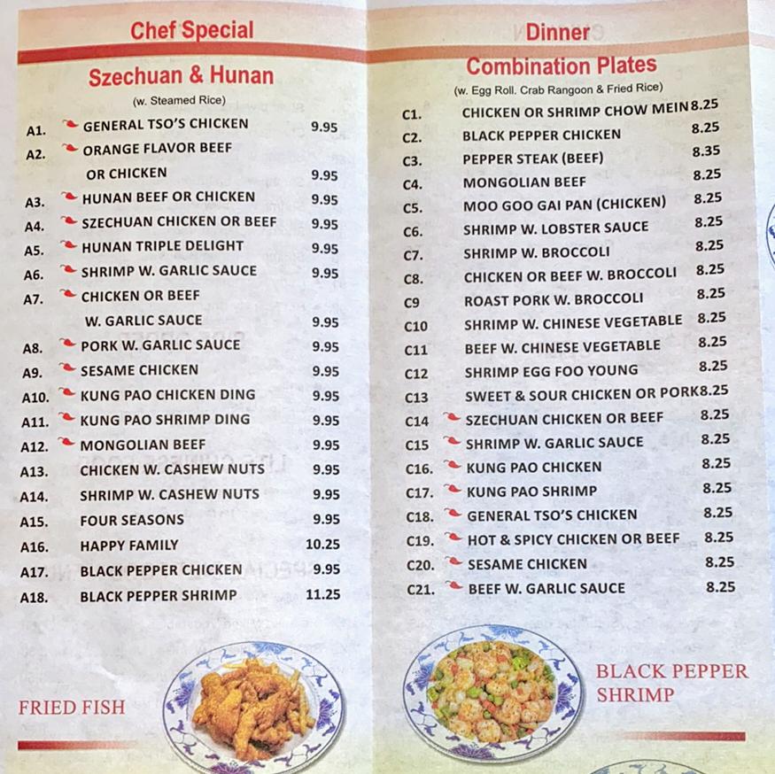 Menu at China King restaurant, Portageville, 66 MO162