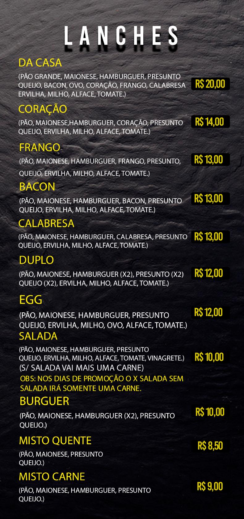 Tri Lanches cardápio