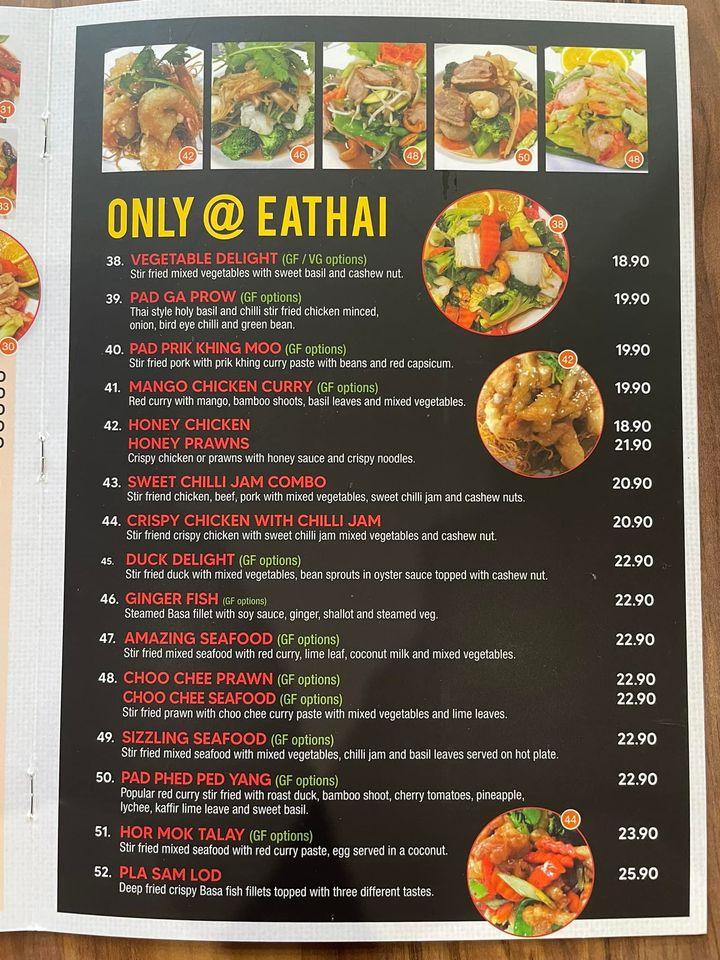 Menu at EATHAI Murwillumbah restaurant, Murwillumbah
