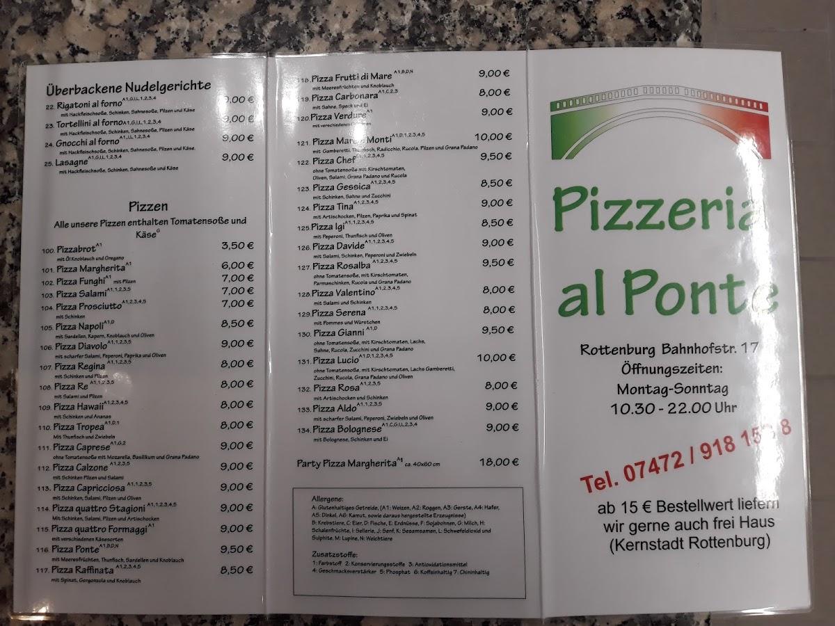 Speisekarte Von Ristorante Pizzeria Al Ponte Rottenburg Am Neckar