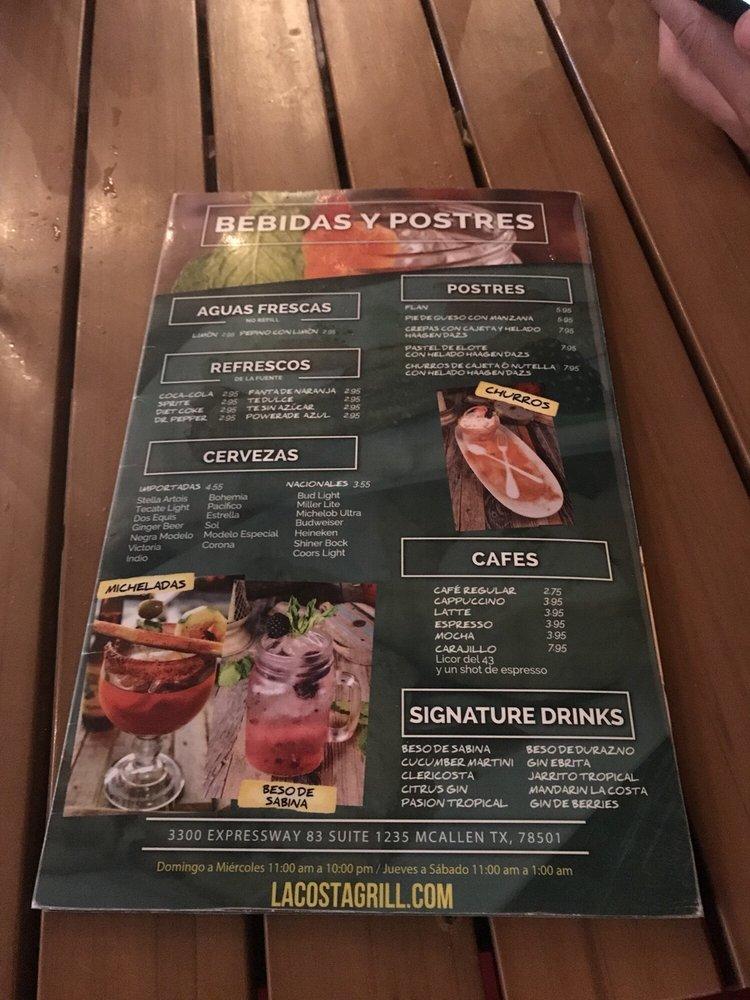 Menu at La Costa Grill pub & bar, McAllen, W Expy 83 Suite 1235