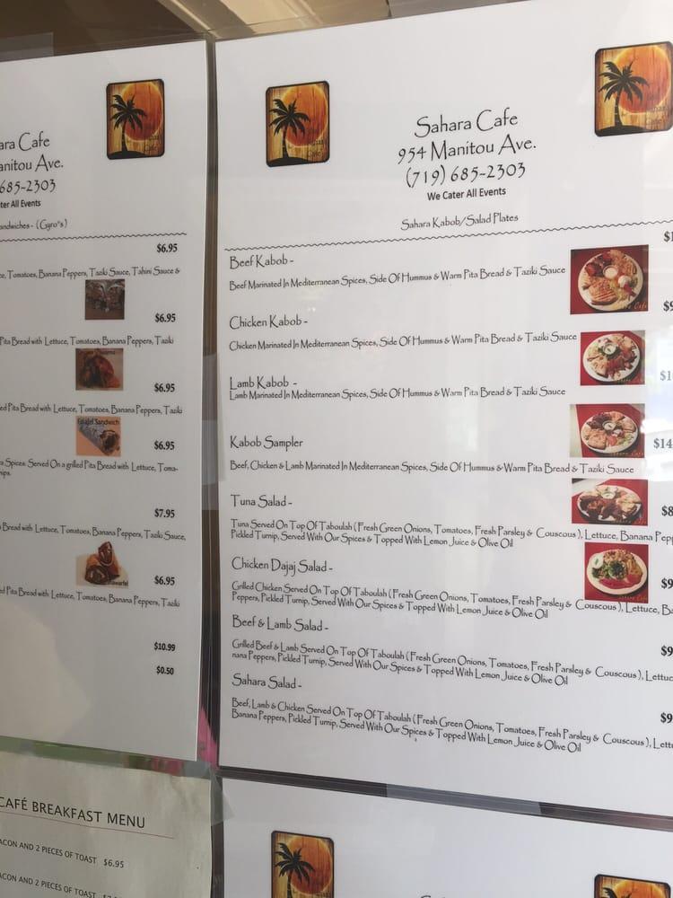 Menu at Sahara Cafe, Manitou Springs, 954 Manitou Ave