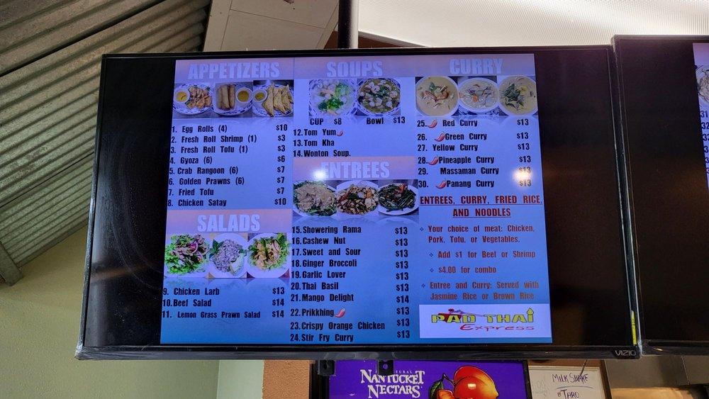 Menu at Pad Thai Express restaurant, Olympia