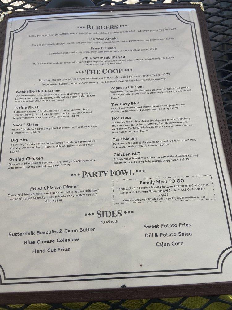 Menu at The Whiskey Coop pub & bar, Sackets Harbor
