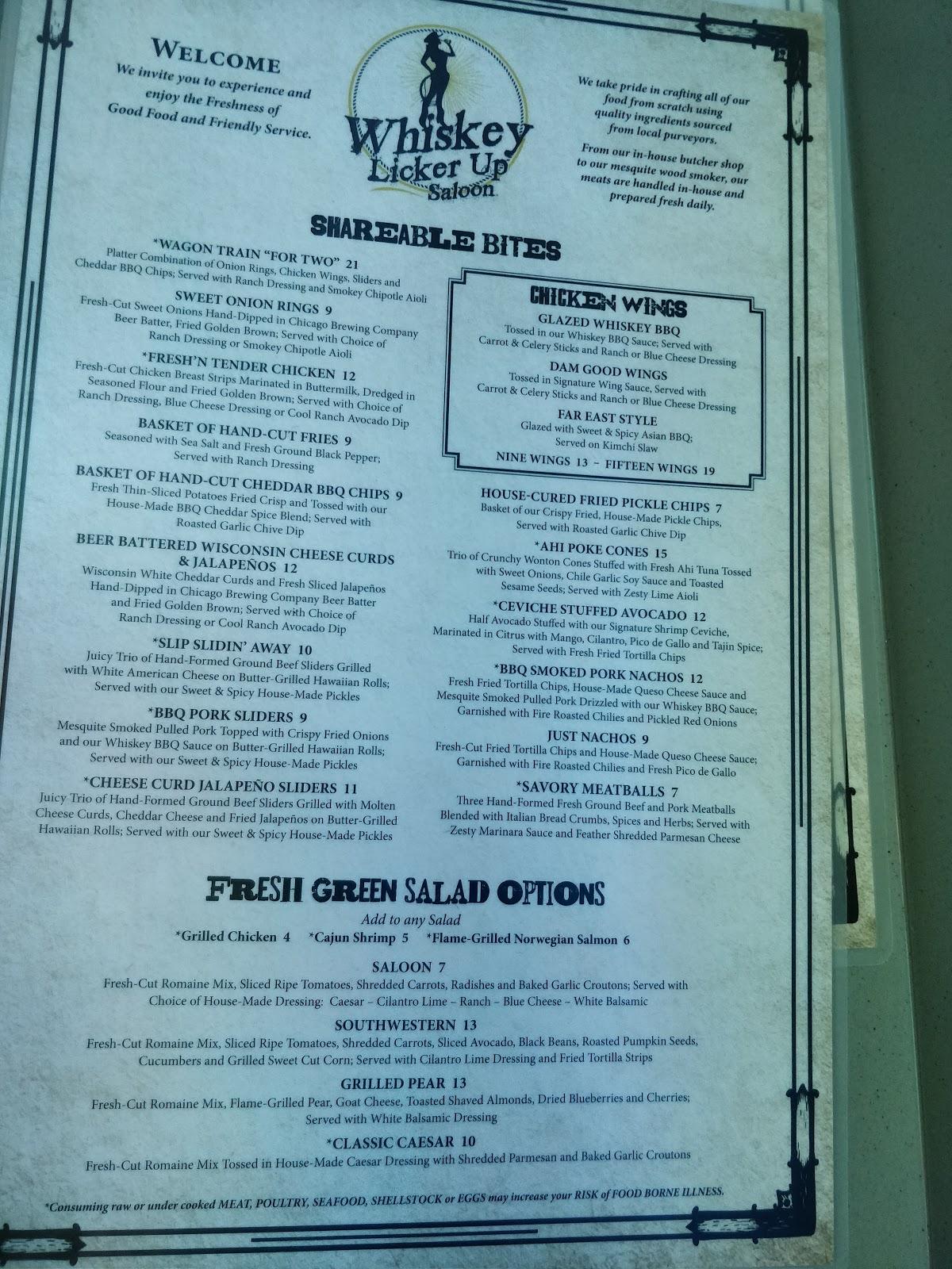 Menu at Whiskey Licker Up at Binion's pub & bar, Las Vegas