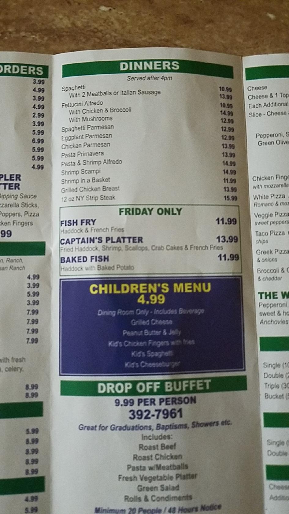 Menu at Yubb's Restaurant, Niagara Falls