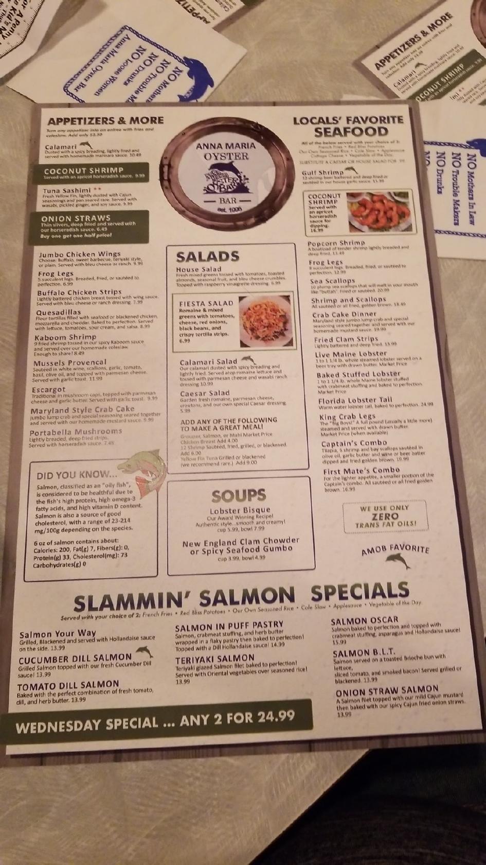 Menu at Anna Maria Oyster Bar Ellenton, Ellenton, 51st Ave E