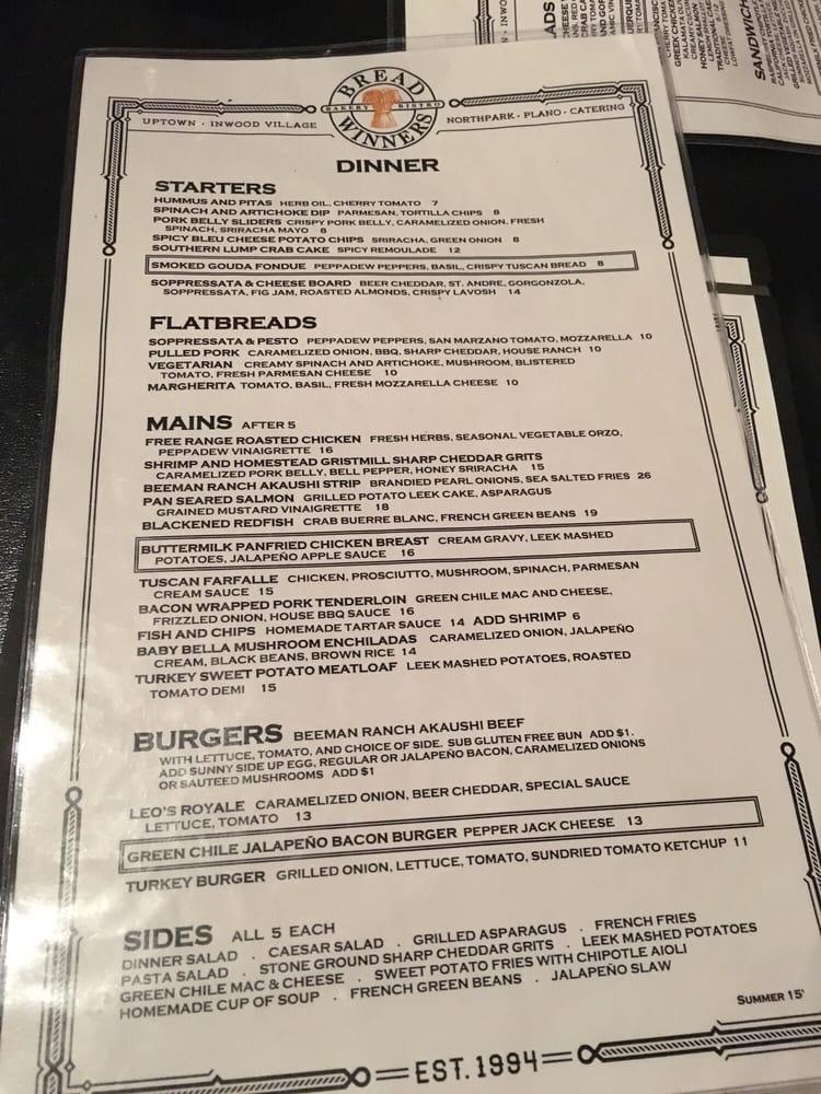 Menu at Bread Winners Cafe & Bakery, Dallas, McKinney Ave