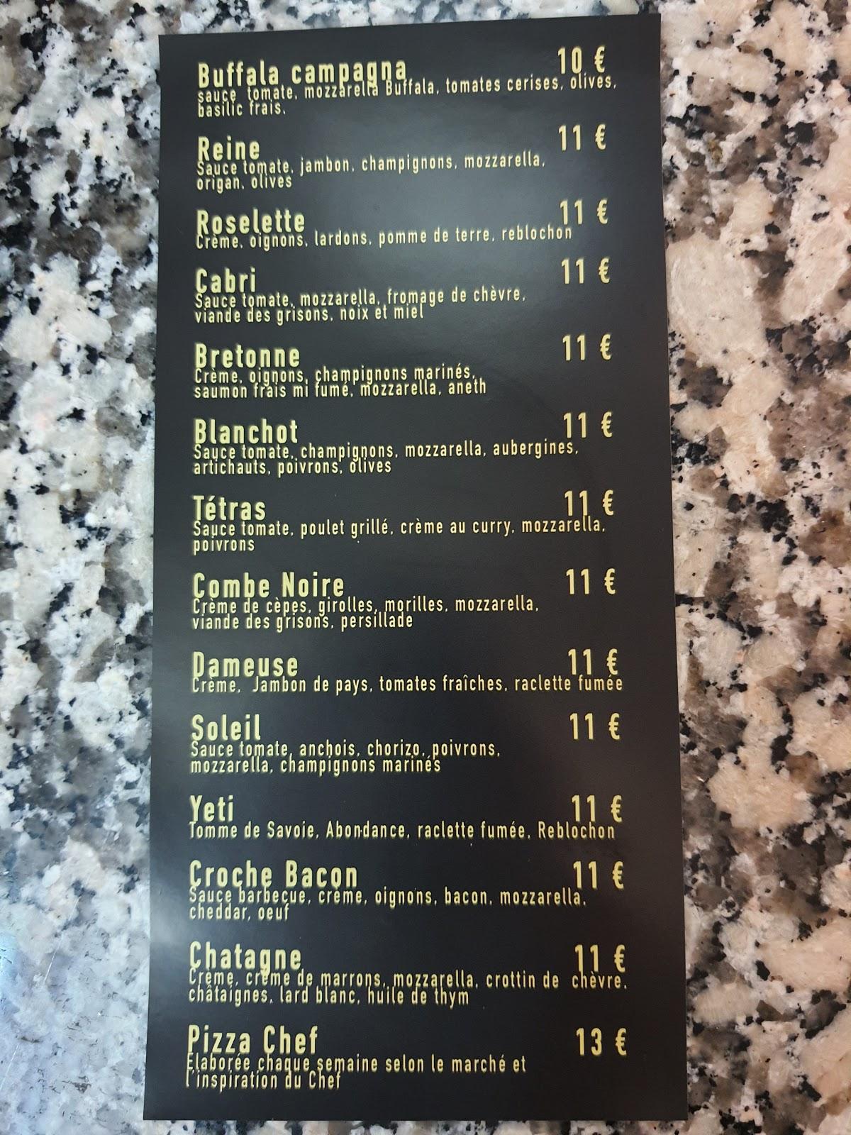 Menu au La Dameuse À Pizza pizzeria, Les ContaminesMontjoie