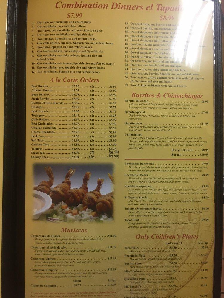 Menu at El Tapatio Tres Mexican Restaurant, Lake Charles