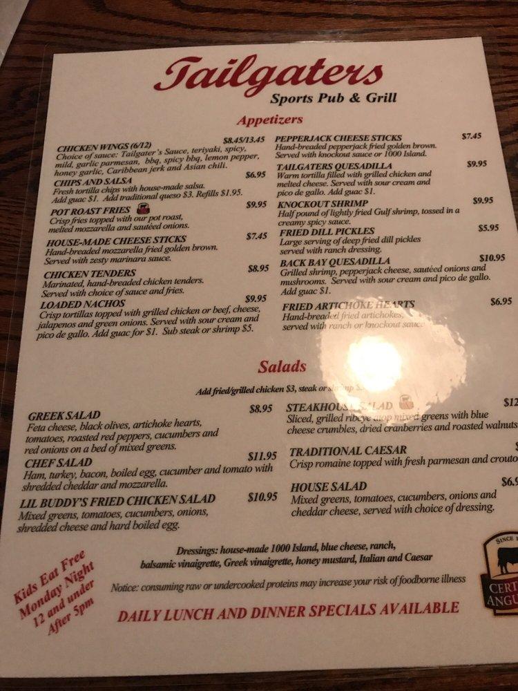 Menu at Tailgaters Sports Pub and Grill, Biloxi