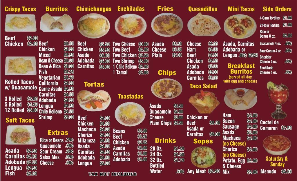 Menu at Antonio's Taco Shop restaurant, Scottsbluff