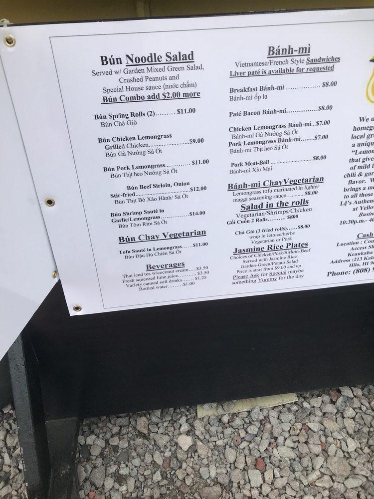 Menu at Le Yellow Sub restaurant, Hilo, 213 Kalanianaole St