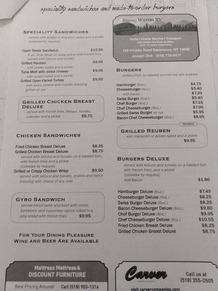 Menu at Middleburgh Diner restaurant, Middleburgh