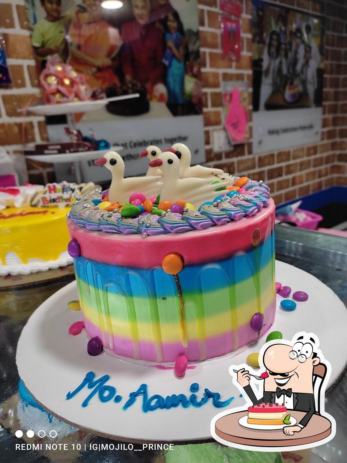 Close up rainbow birthday cake with color sprinkles Stock Photo - Alamy