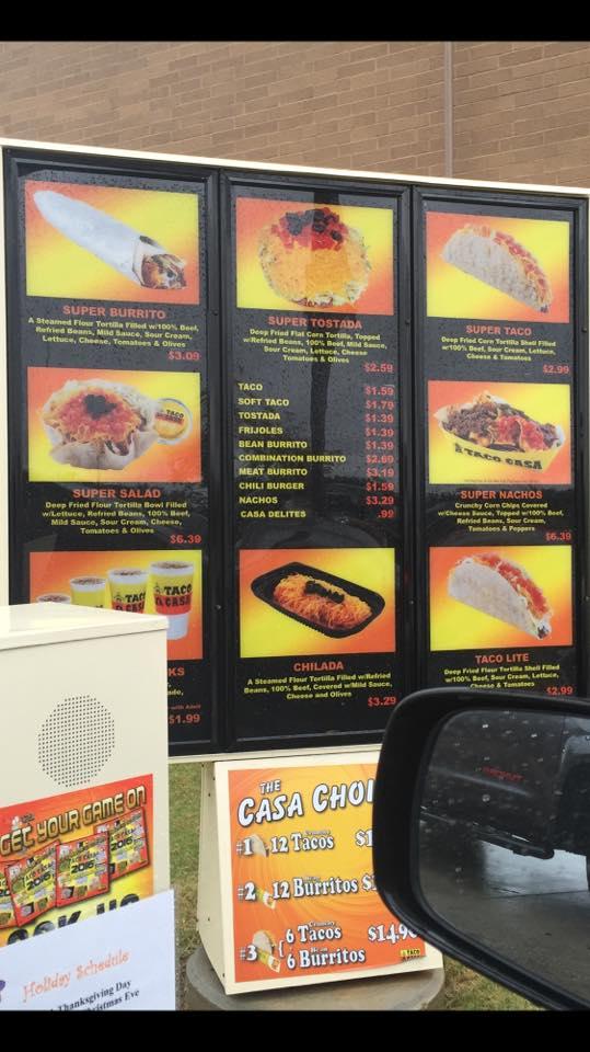 Carta Del Restaurante Taco Casa Granbury