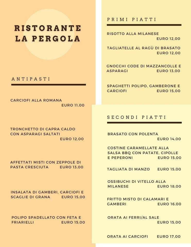 Menu Da Ristorante La Pergola Badile