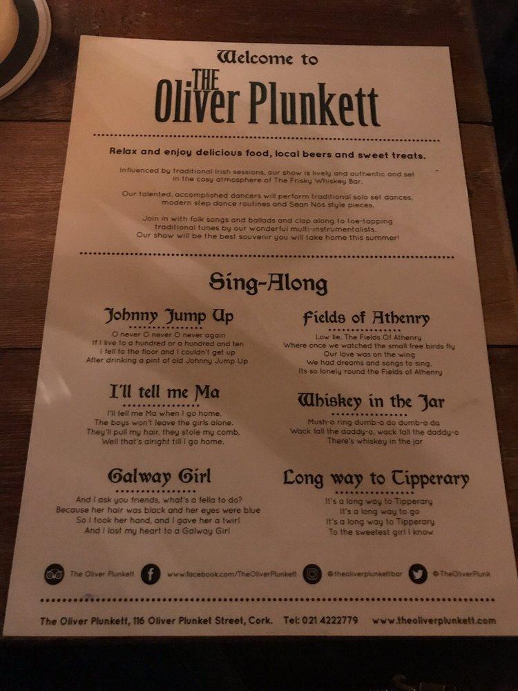 Menu at The Oliver Plunkett pub & bar, Cork