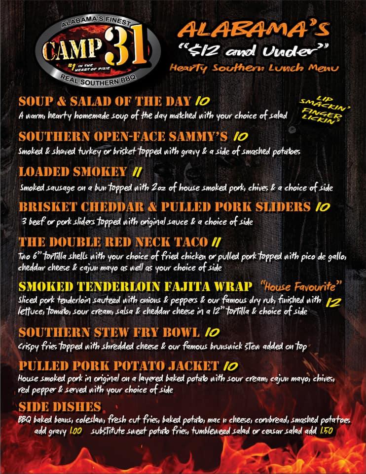 Menu at Camp 31 BBQ, Brant
