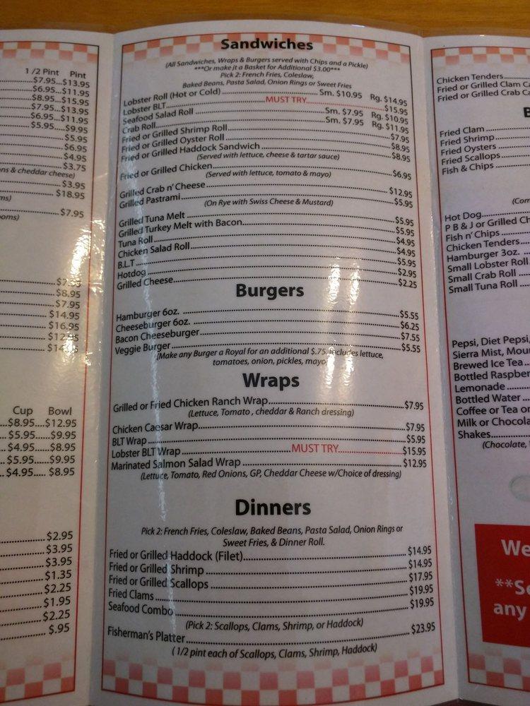 Menu at Cameron's Lobster House restaurant, Brunswick