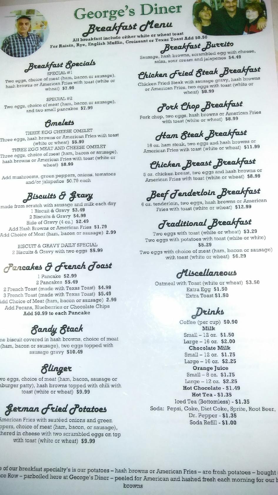 Menu at Diner restaurant, Overland