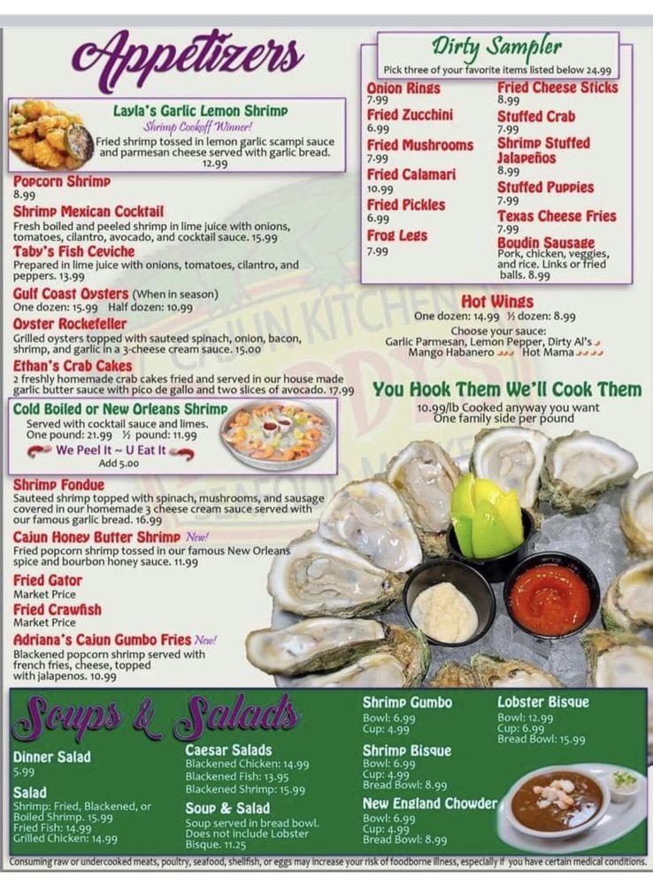 Menu at Daddy's Seafood & Cajun Kitchen restaurant, South Padre Island