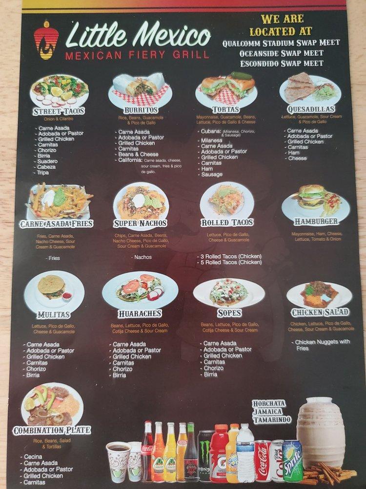 Menu at Little Mexico restaurant, Vista