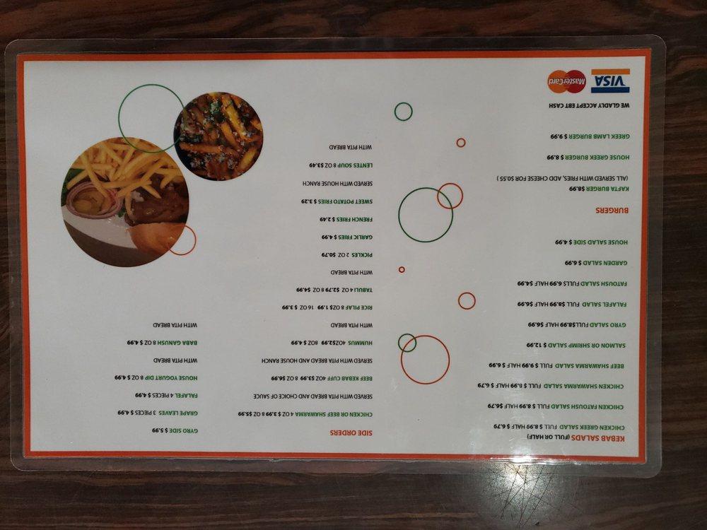 Menu at Pita House restaurant, Madera