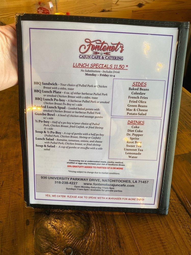 Menu At Fontenot S Cajun Cafe Natchitoches