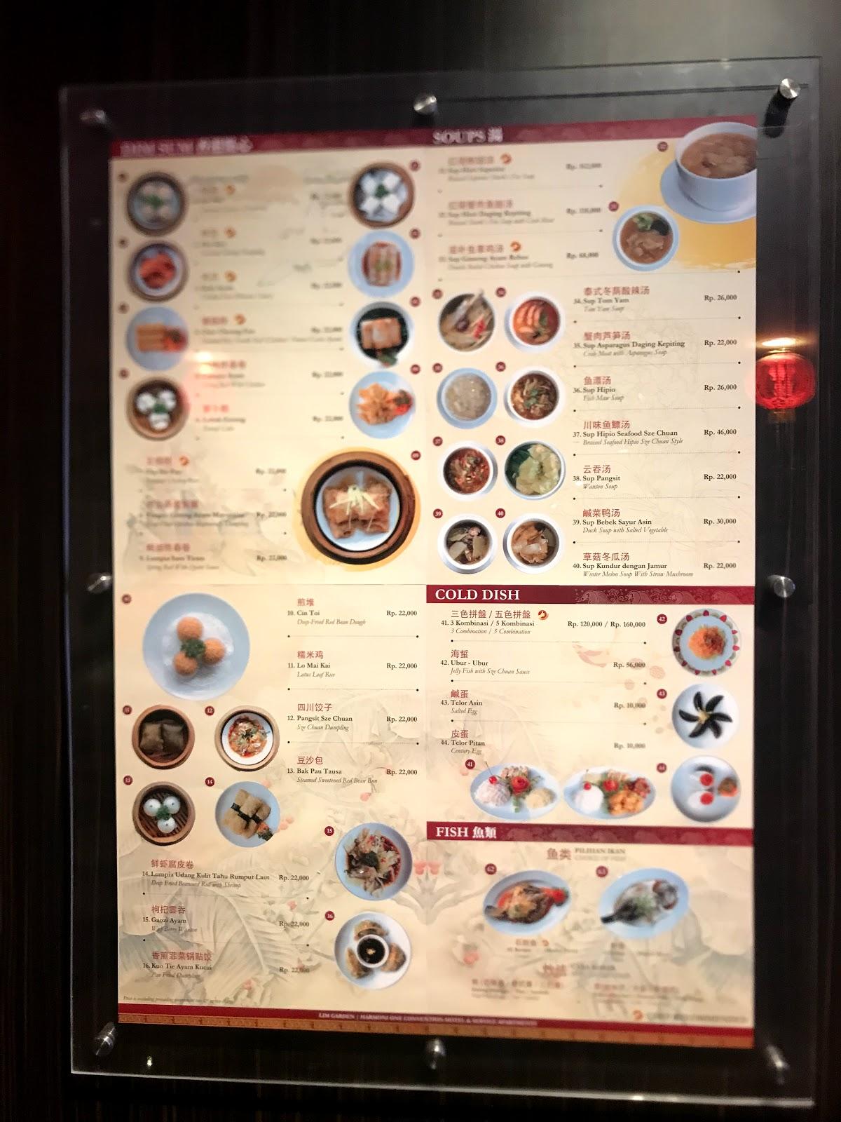 Menu at Lim’s Garden Chinese Restaurant, Batam