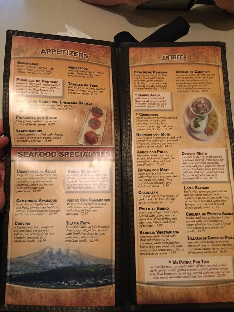 Menu at Mi Patria Ecuadorian Restaurant, West Des Moines