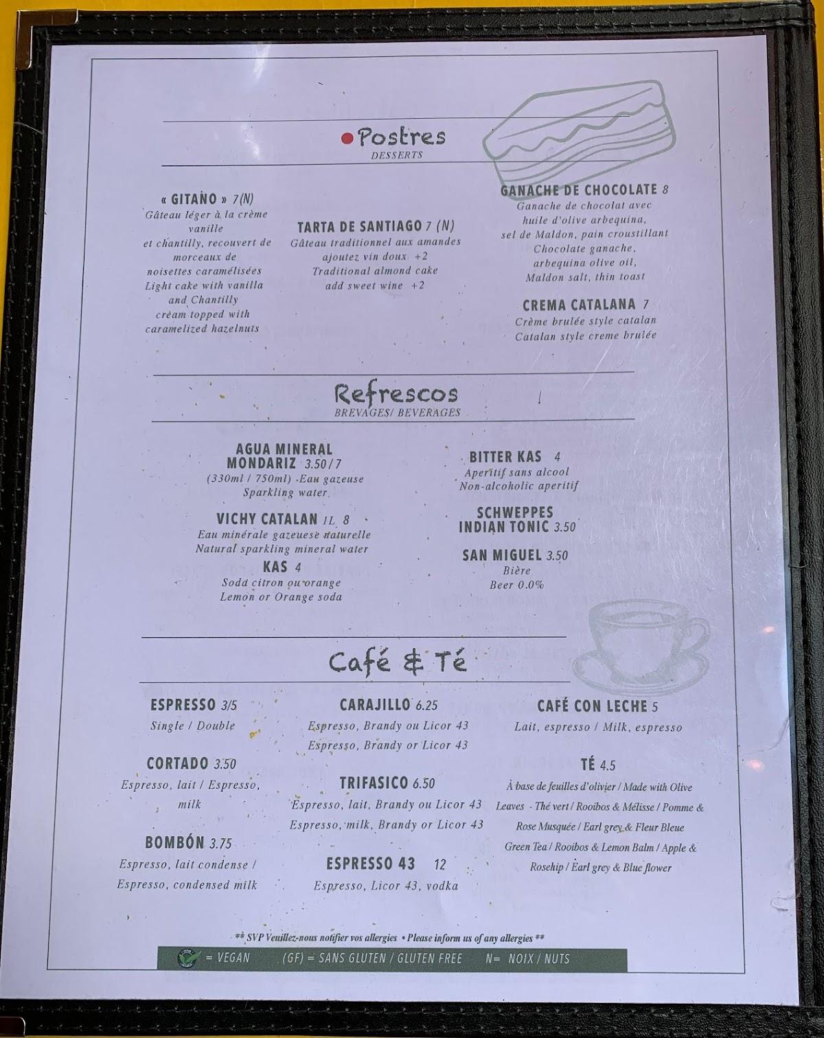 Carta del pub y bar OLE Tapas, SainteAnnedeBellevue