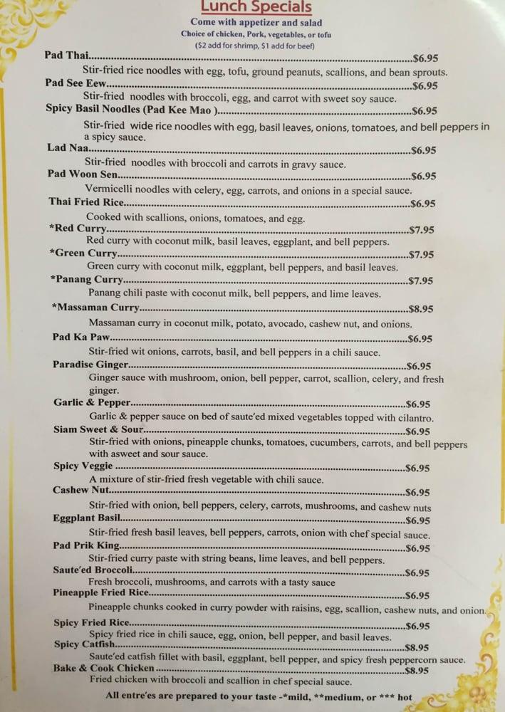 Menu at Bake & Cook Thai Restaurant, Central, 133 W Main St