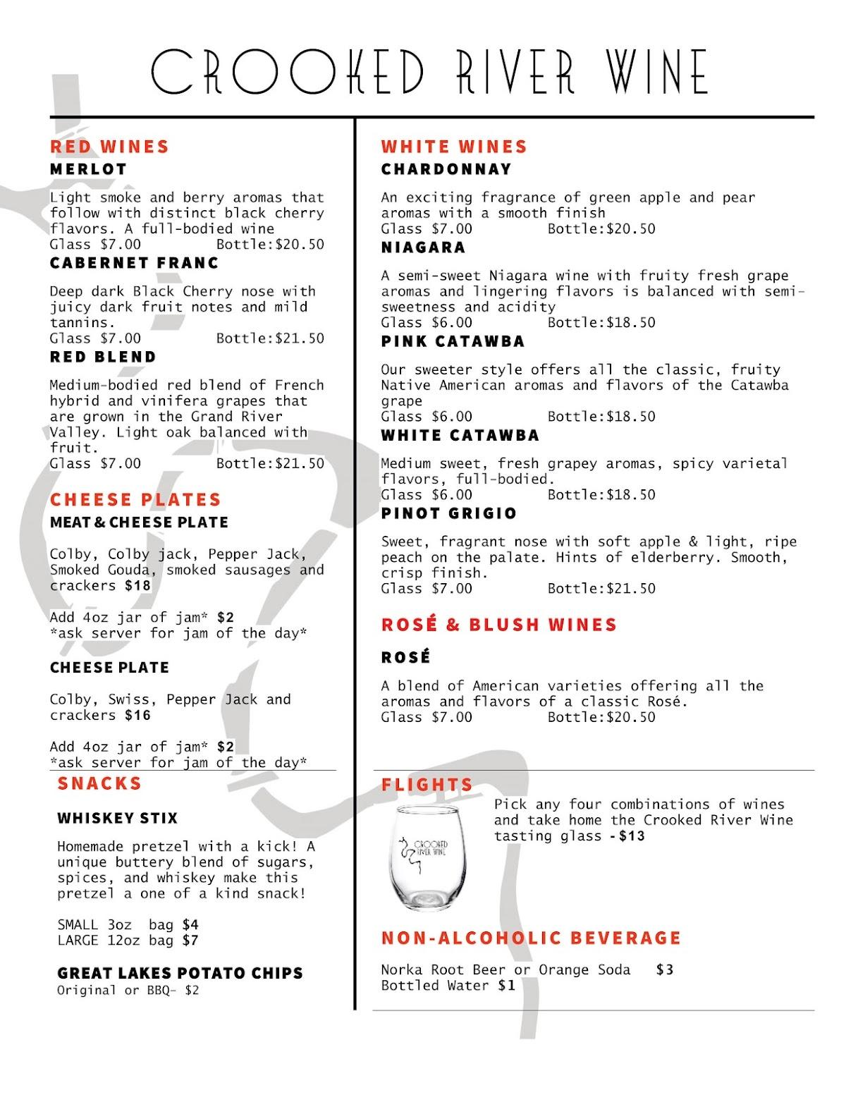 Menu at Crooked River Wine pub & bar, North Royalton